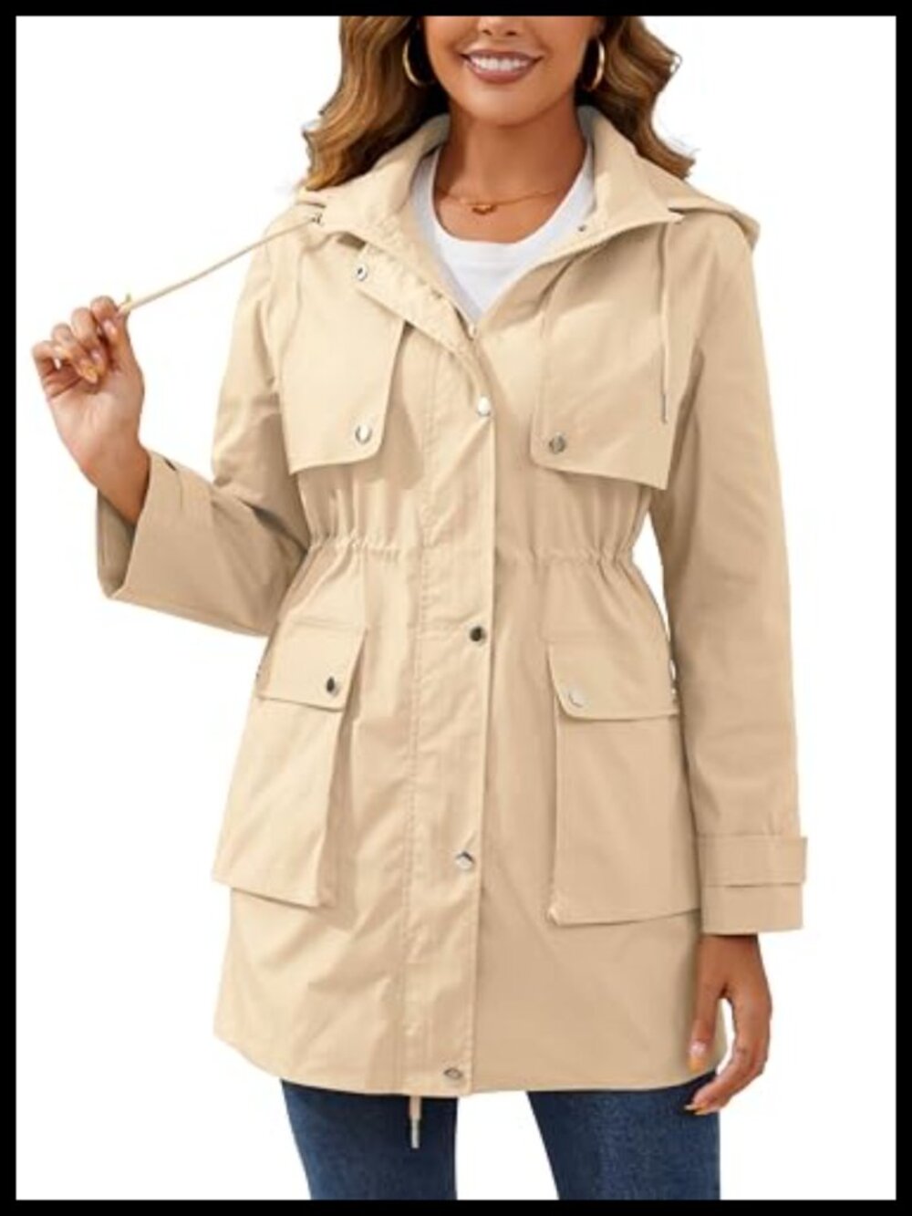 Waterproof Long Rain Jacket Lightweight Lined Windbreaker Trench Coat Outdoor